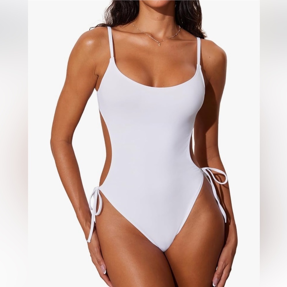 NWT DOBREVA White Strappy Backless One Piece Swimsuit Size S (4/6)
